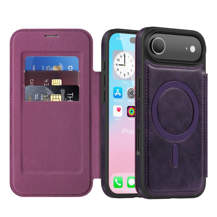 For iPhone Air Linton MagSafe Leather Phone Case(Purple)
