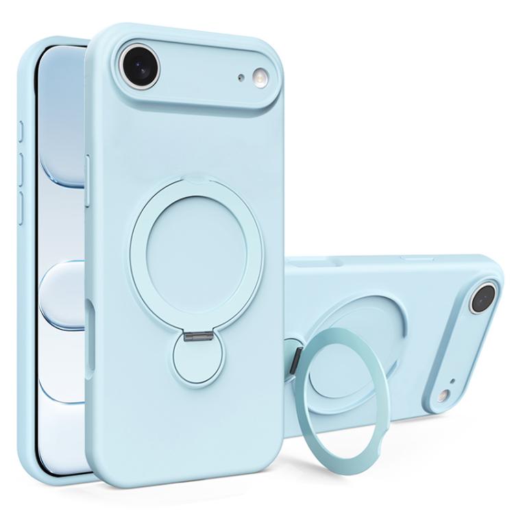 For iPhone Air Liquid Silicone MagSafe Holder Phone Case(Light Blue)