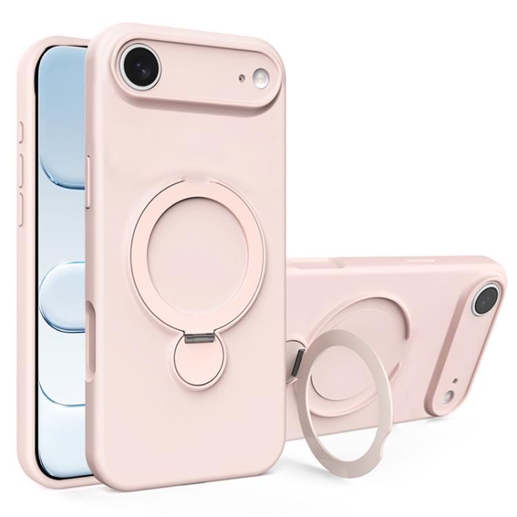 For iPhone Air Liquid Silicone MagSafe Holder Phone Case(Pink)