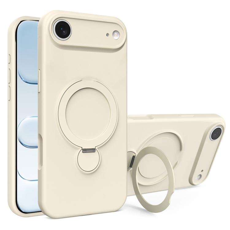 For iPhone Air Liquid Silicone MagSafe Holder Phone Case(White)
