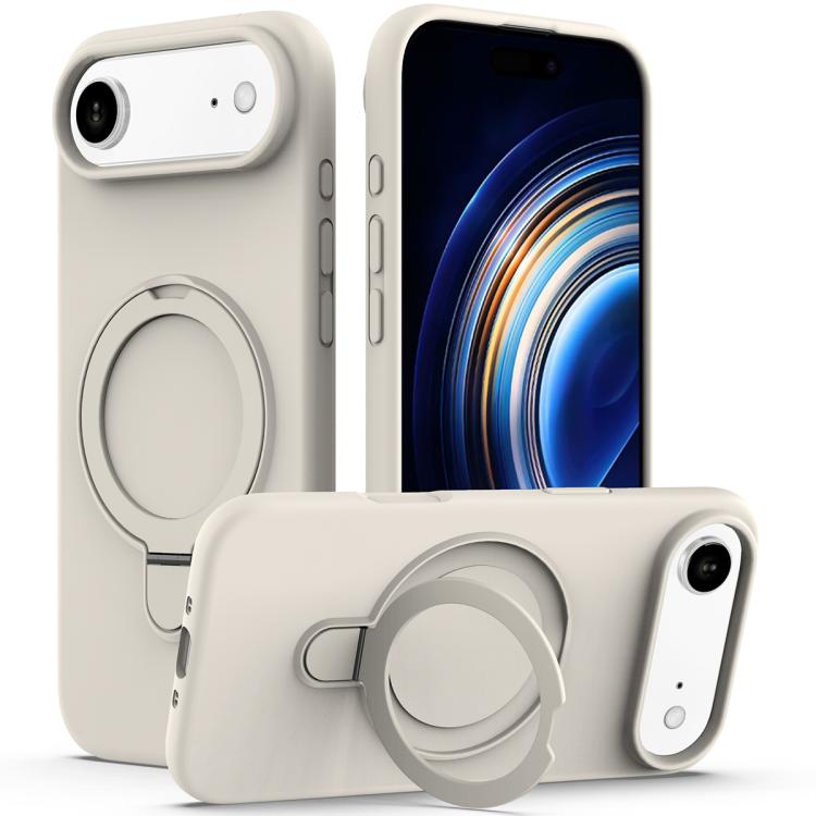 For iPhone Air Liquid Silicone MagSafe Magnetic Phone Case with Ring Holder(Antique White)