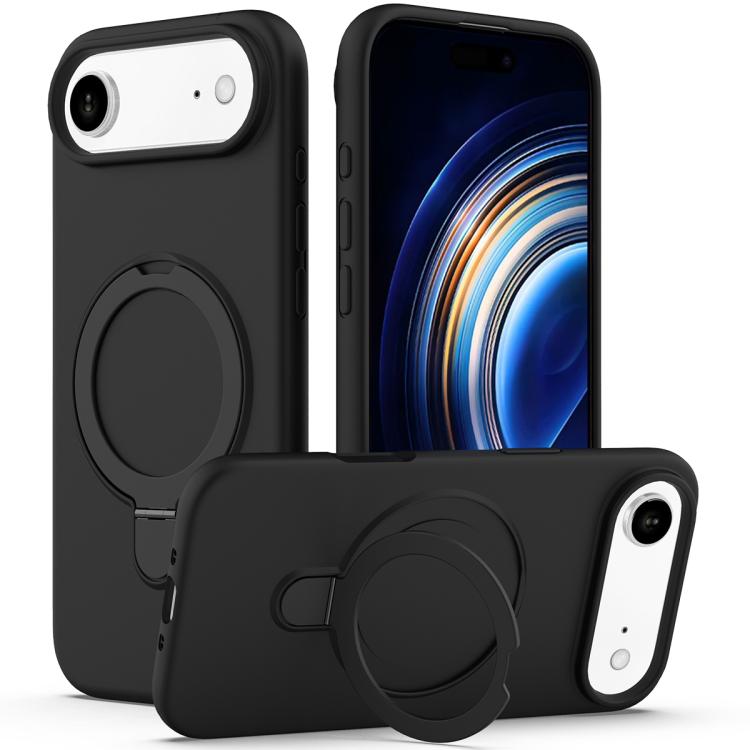 For iPhone Air Liquid Silicone MagSafe Magnetic Phone Case with Ring Holder(Black)