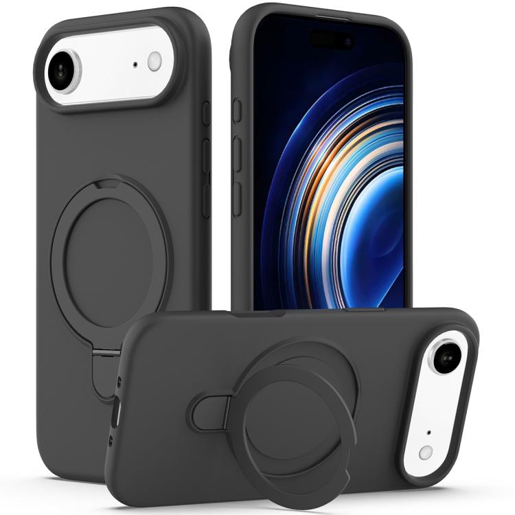 For iPhone Air Liquid Silicone MagSafe Magnetic Phone Case with Ring Holder(Carbon Black)