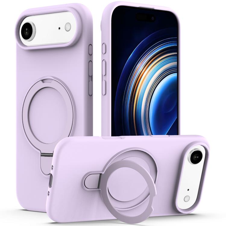 For iPhone Air Liquid Silicone MagSafe Magnetic Phone Case with Ring Holder(Lilac Purple)