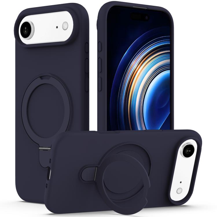 For iPhone Air Liquid Silicone MagSafe Magnetic Phone Case with Ring Holder(Midnight Blue)