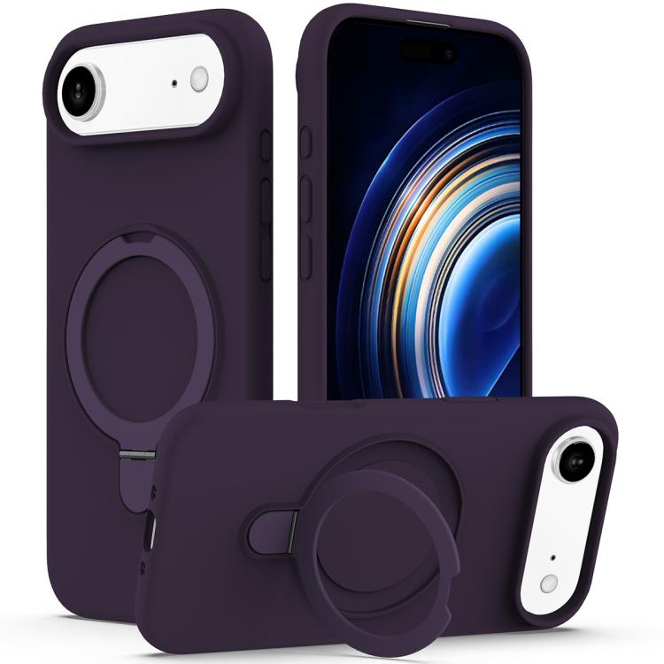 For iPhone Air Liquid Silicone MagSafe Magnetic Phone Case with Ring Holder(Purple)