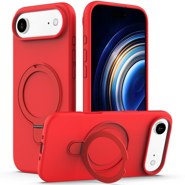 For iPhone Air Liquid Silicone MagSafe Magnetic Phone Case with Ring Holder(Red)