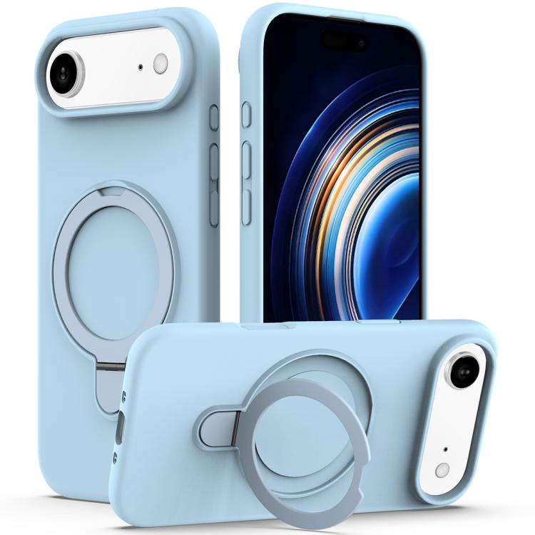 For iPhone Air Liquid Silicone MagSafe Magnetic Phone Case with Ring Holder(Sky Blue)