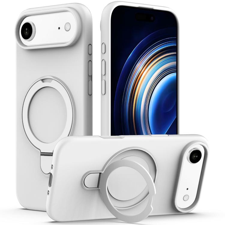 For iPhone Air Liquid Silicone MagSafe Magnetic Phone Case with Ring Holder(White)