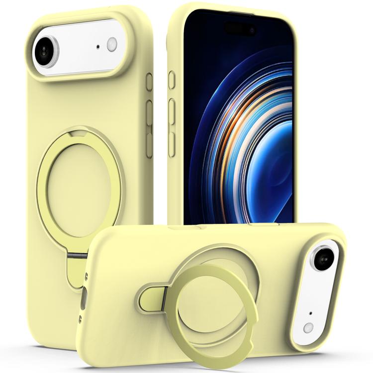 For iPhone Air Liquid Silicone MagSafe Magnetic Phone Case with Ring Holder(Yellow)
