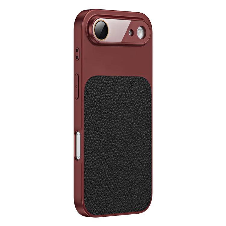 For iPhone Air Litchi Textured TPU Phone Case with Lens Film(Black Red)