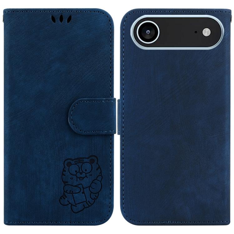 For iPhone Air Little Tiger Embossed Leather Phone Case(Dark Blue)