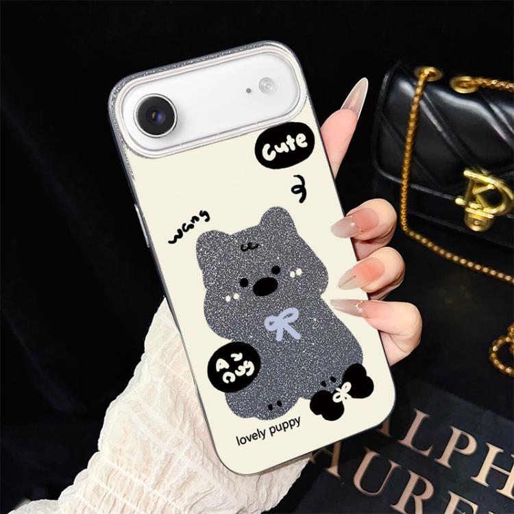For iPhone Air Lovely Puppy Pattern IMD Glitter PC Hybrid TPU Phone Case(Black)