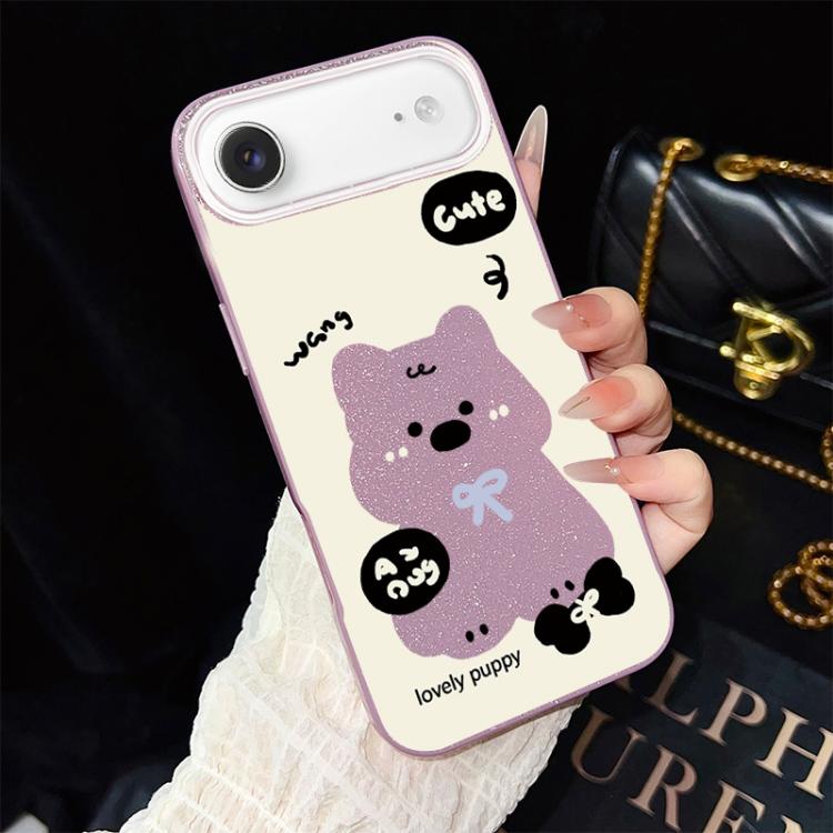 For iPhone Air Lovely Puppy Pattern IMD Glitter PC Hybrid TPU Phone Case(Purple)
