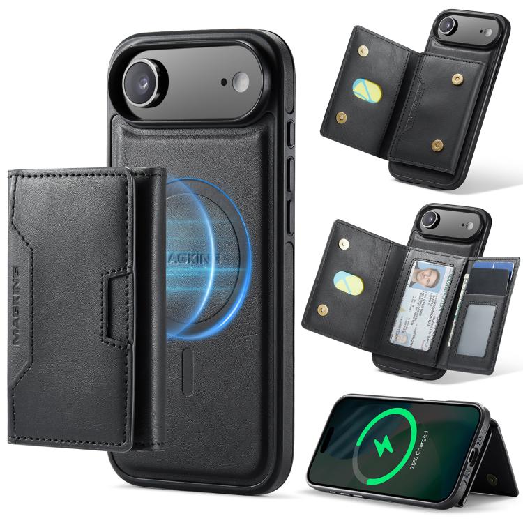 For iPhone Air MAGKING K4 Series MagSafe RFID Tri-fold Card Bag Detachable Phone Case(Black)