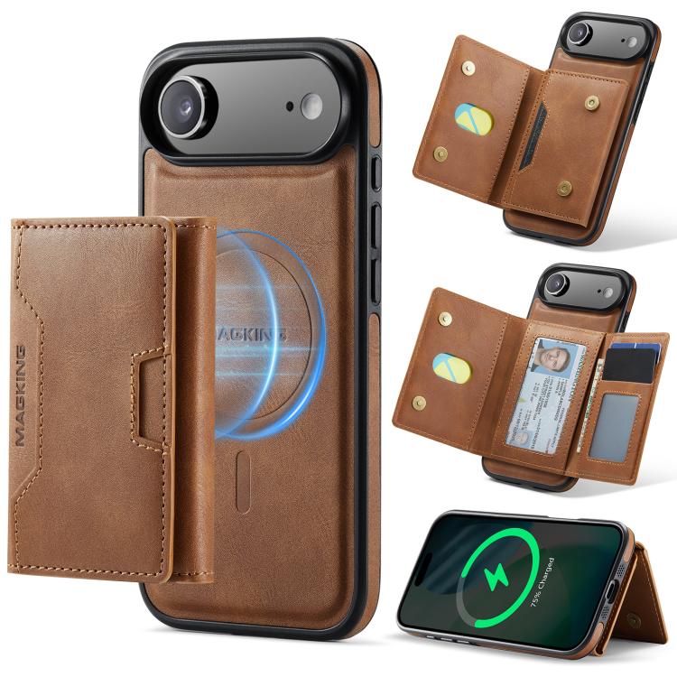 For iPhone Air MAGKING K4 Series MagSafe RFID Tri-fold Card Bag Detachable Phone Case(Brown)