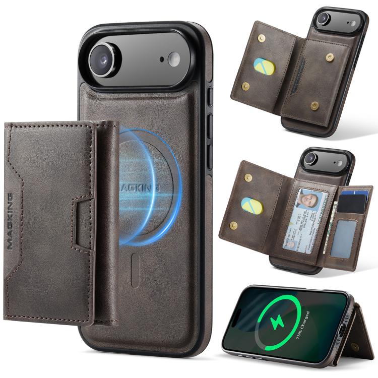 For iPhone Air MAGKING K4 Series MagSafe RFID Tri-fold Card Bag Detachable Phone Case(Coffee)