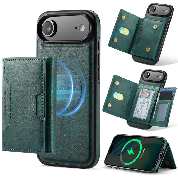 For iPhone Air MAGKING K4 Series MagSafe RFID Tri-fold Card Bag Detachable Phone Case(Green)