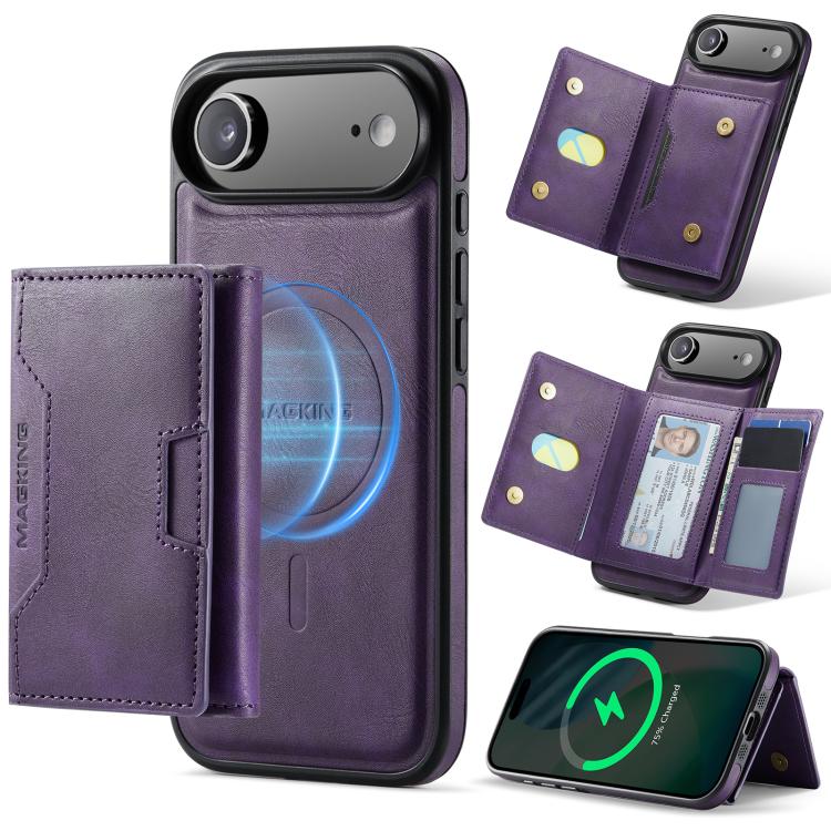 For iPhone Air MAGKING K4 Series MagSafe RFID Tri-fold Card Bag Detachable Phone Case(Purple)