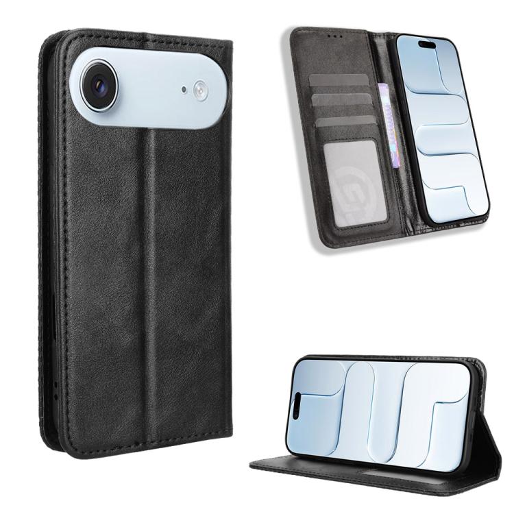For iPhone Air Magnetic Buckle Retro Texture Leather Phone Case(Black)