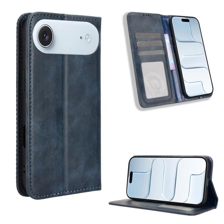 For iPhone Air Magnetic Buckle Retro Texture Leather Phone Case(Blue)