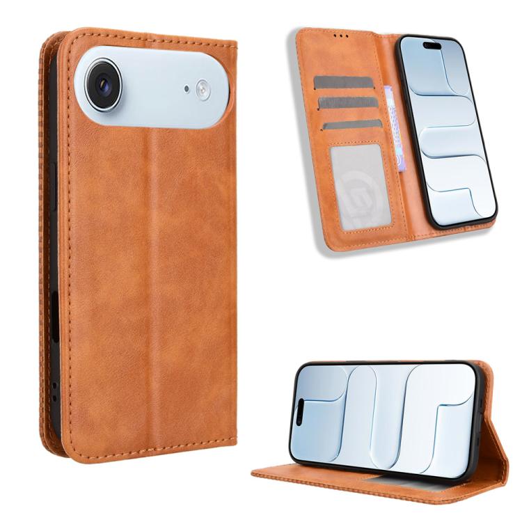 For iPhone Air Magnetic Buckle Retro Texture Leather Phone Case(Brown)