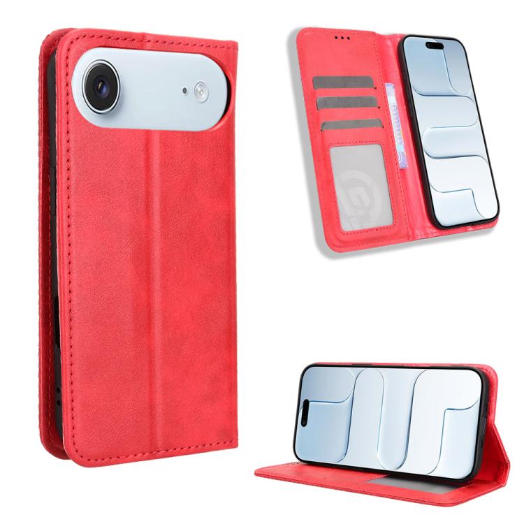For iPhone Air Magnetic Buckle Retro Texture Leather Phone Case(Red)