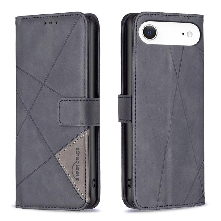 For iPhone Air Magnetic Buckle Rhombus Texture Leather Phone Case(Black)