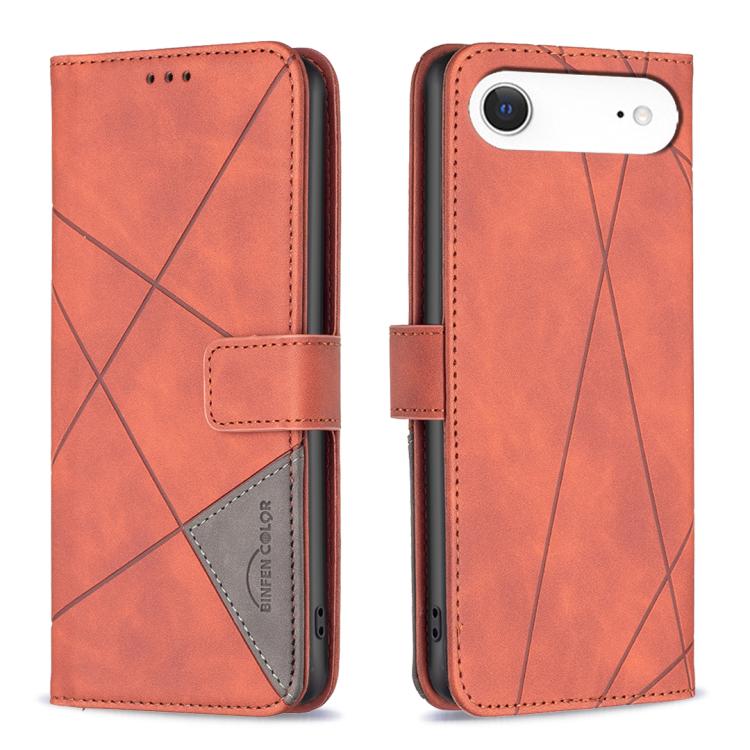 For iPhone Air Magnetic Buckle Rhombus Texture Leather Phone Case(Brown)
