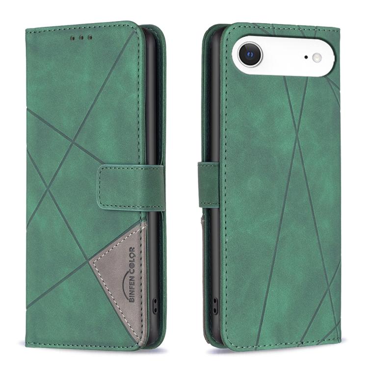 For iPhone Air Magnetic Buckle Rhombus Texture Leather Phone Case(Green)