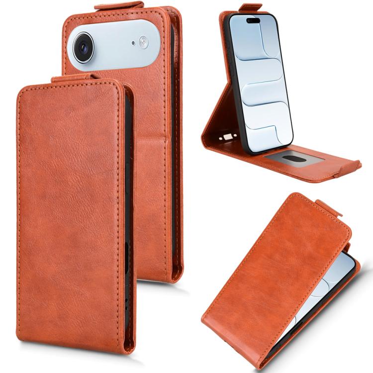 For iPhone Air Magnetic Vertical Flip Leather Phone Case with Buckle(Brown)