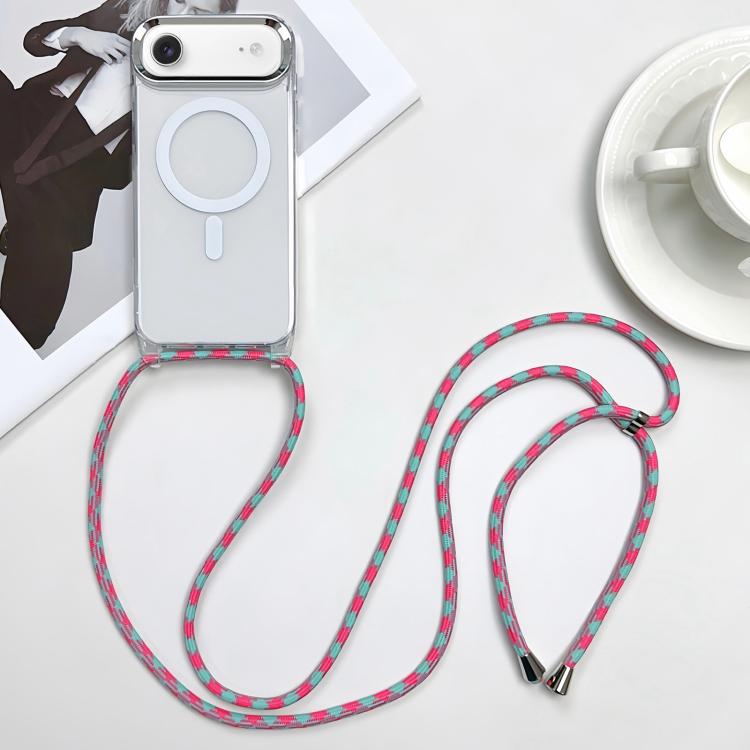 For iPhone Air MagSafe Magnetic PC + TPU Phone Case with Lanyard(Blueberry Houndstooth)