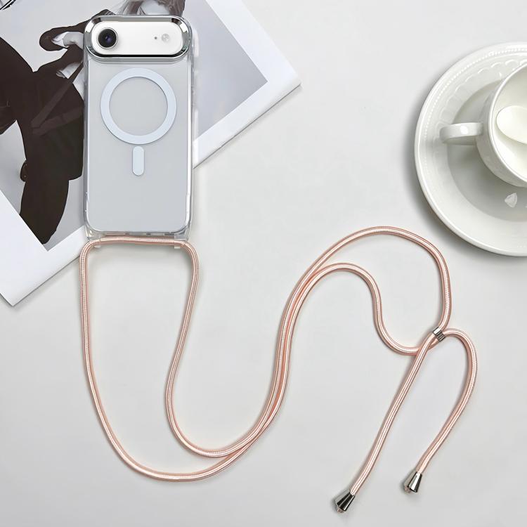 For iPhone Air MagSafe Magnetic PC + TPU Phone Case with Lanyard(Pink Gold)