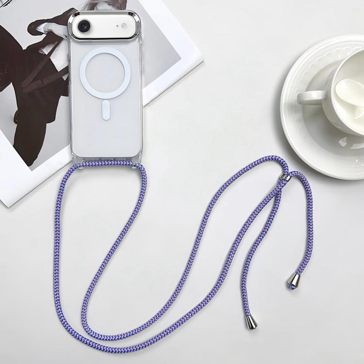 For iPhone Air MagSafe Magnetic PC + TPU Phone Case with Lanyard(Purple Blue Apricot)