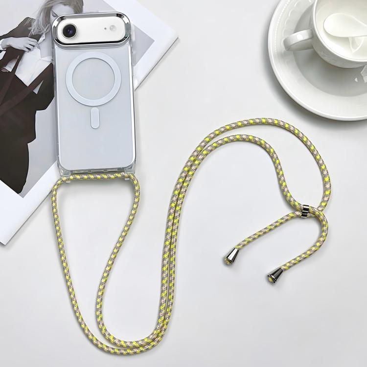For iPhone Air MagSafe Magnetic PC + TPU Phone Case with Lanyard(Yellow Pink Grey)