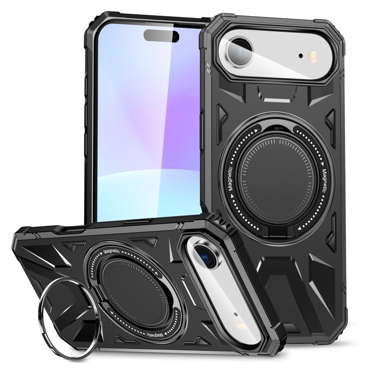 For iPhone Air MagSafe Magnetic Shockproof Phone Case with Ring Holder(Black)