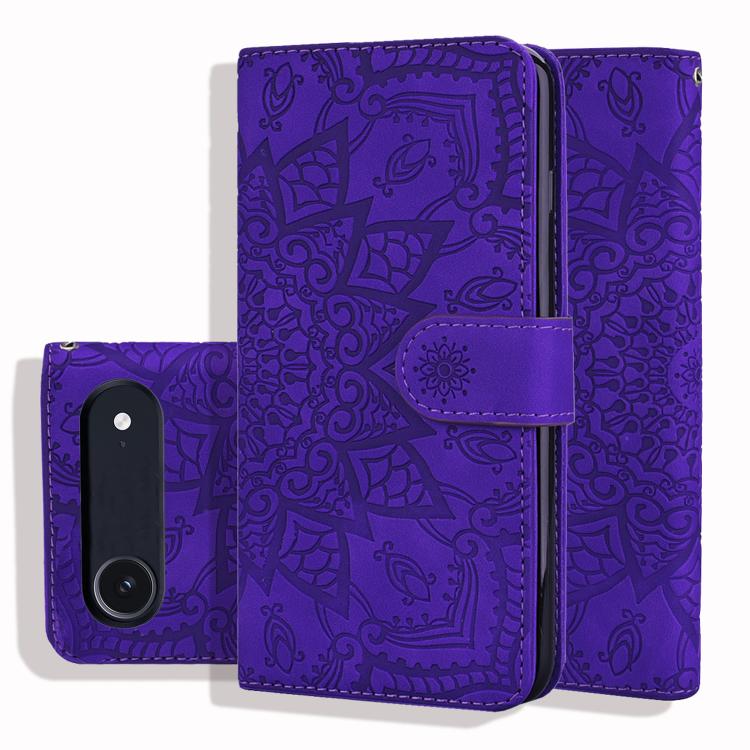 For iPhone Air Mandala Embossed Dual-Fold Calf Leather Phone Case(Purple)