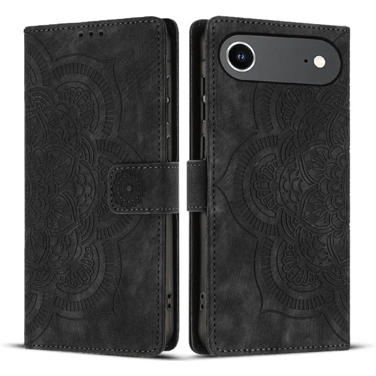 For iPhone Air Mandala Embossed Retro Frosted Leather Phone Case(Black)