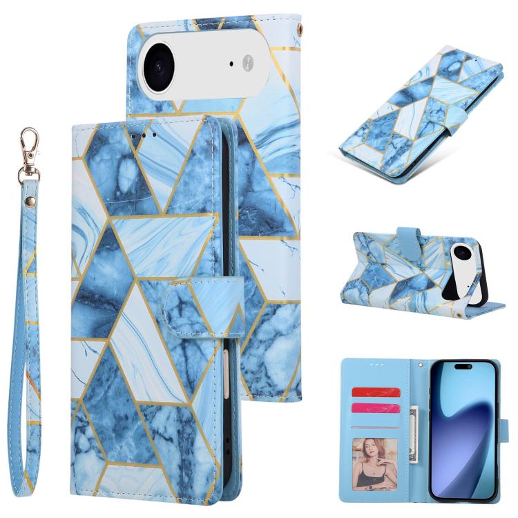 For iPhone Air Marble Bronzing Stitching Leather Phone Case(Blue)