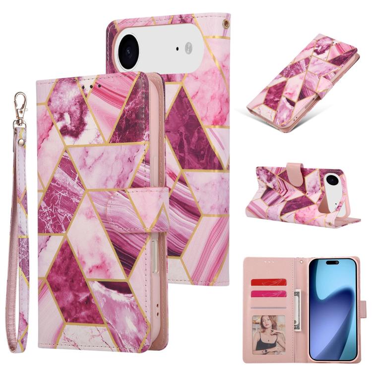 For iPhone Air Marble Bronzing Stitching Leather Phone Case(Purple)