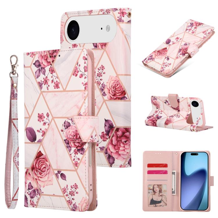 For iPhone Air Marble Bronzing Stitching Leather Phone Case(Rose Gold)
