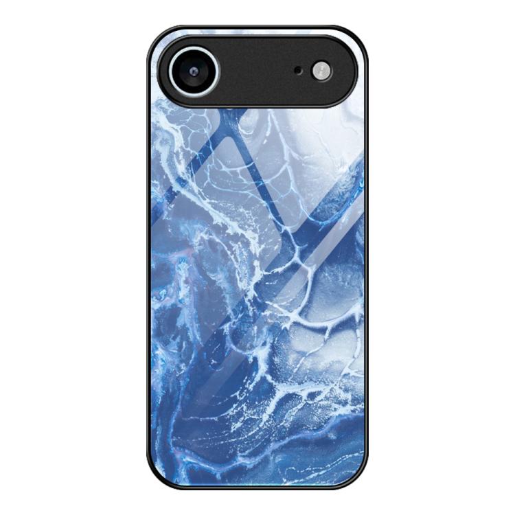 For iPhone Air Marble Pattern Glass Protective Phone Case(Blue Ocean)