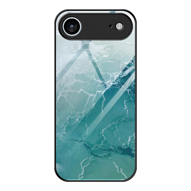 For iPhone Air Marble Pattern Glass Protective Phone Case(Green Ocean)
