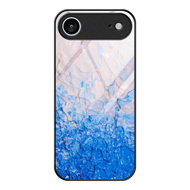 For iPhone Air Marble Pattern Glass Protective Phone Case(Ocean Waves)