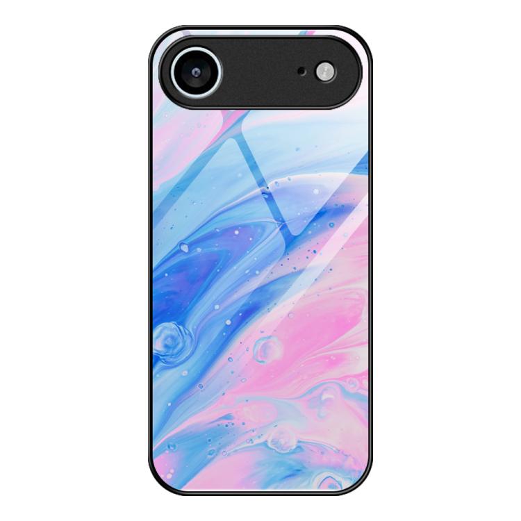 For iPhone Air Marble Pattern Glass Protective Phone Case(Pink)