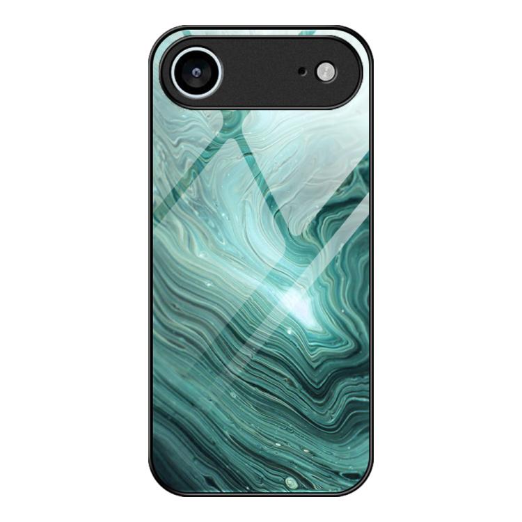For iPhone Air Marble Pattern Glass Protective Phone Case(Water Waves)