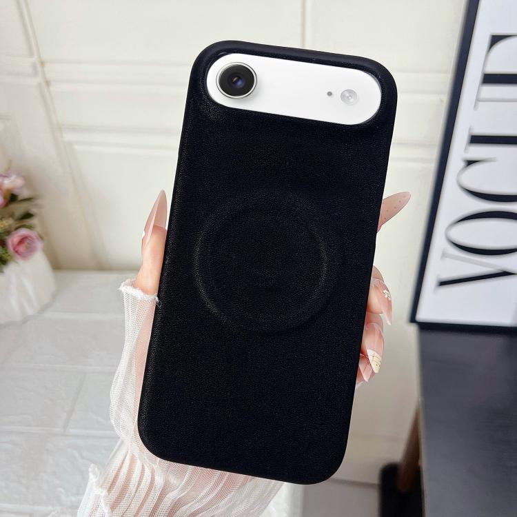 For iPhone Air Matte Velvet Finish PC + Vegan Leather Magnetic Phone Case(Black)