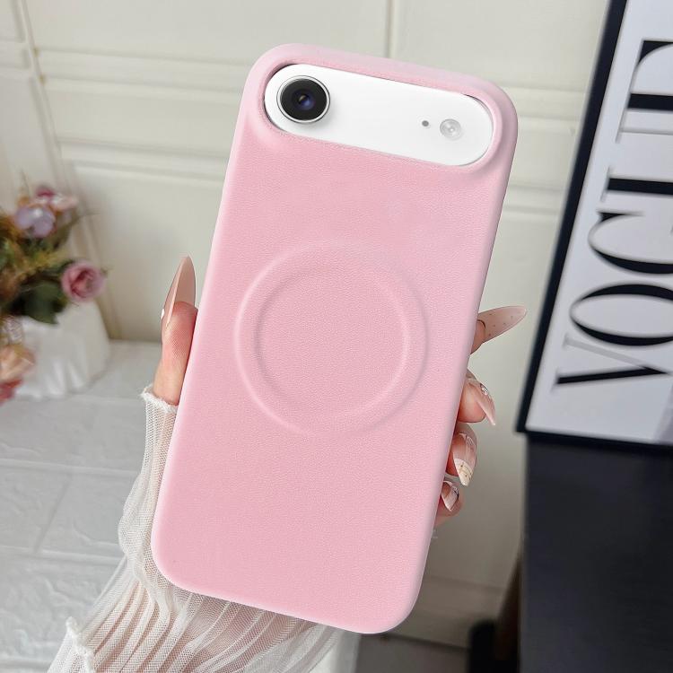 For iPhone Air Matte Velvet Finish PC + Vegan Leather Magnetic Phone Case(Pink)