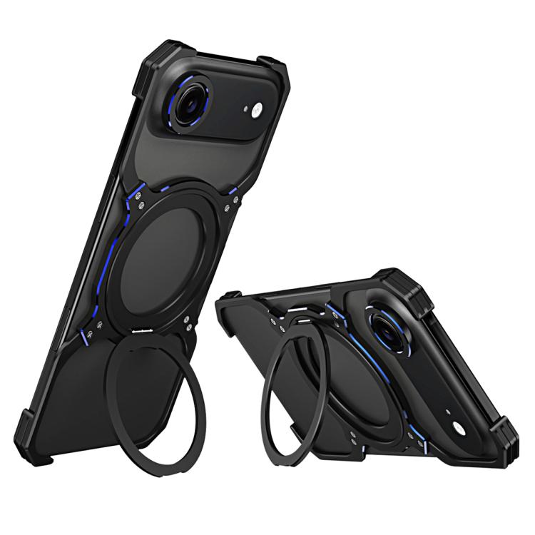For iPhone Air Mechanical Arm Borderless MagSafe Holder Metal Phone Case(Black Blue)