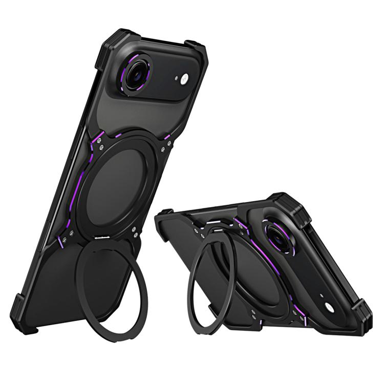 For iPhone Air Mechanical Arm Borderless MagSafe Holder Metal Phone Case(Black Purple)